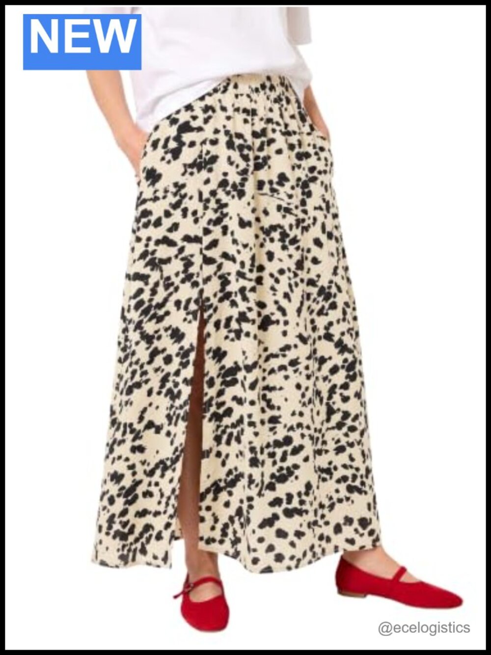 Womens Maxi Skirt with Pockets Leopard Print Flowy A-Line Slit